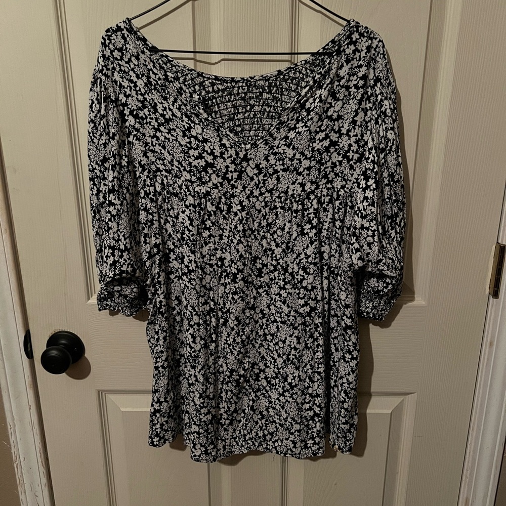 Black and White Floral Blouse